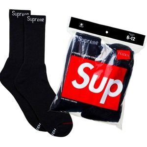 Supreme Hanes Crew Socks Black Single Pair (1) Size 6-12 Unisex